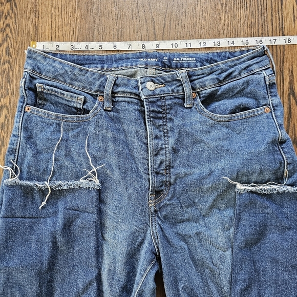 Old Navy O.G Straight High Rise Distressed Raw Hem Jeans Size Womens 12 Tall - Picture 11 of 15